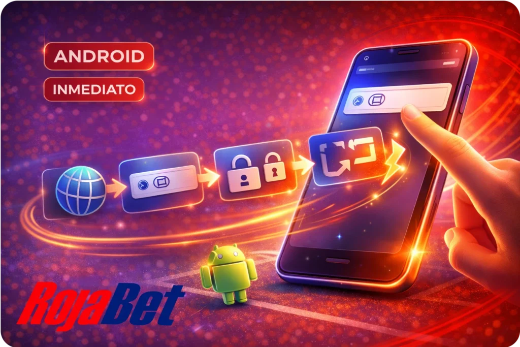 Acceso a Rojabet desde Android abriendo el navegador, entrando a rojabet.com, iniciando sesión y usando una interfaz que se adapta automáticamente a la pantalla.