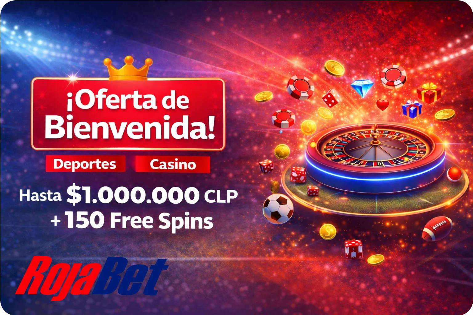 Bono de bienvenida Rojabet Chile: hasta $1.000.000 CLP y 150 Free Spins en casino y apuestas deportivas
