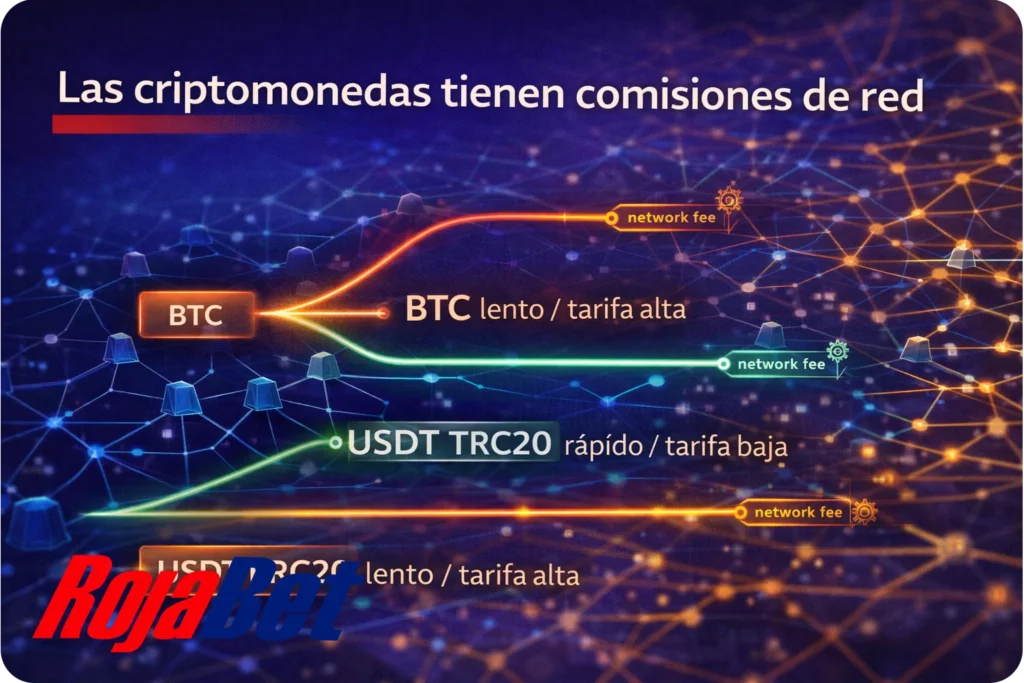 Comisiones de red en retiros con criptomonedas desde Rojabet Chile