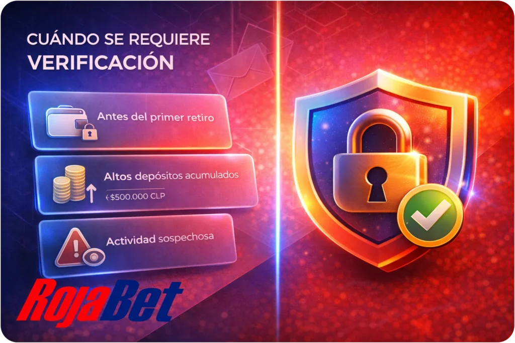 Cuándo se solicita la verificación en Rojabet Chile: antes del primer retiro, por depósitos acumulados altos o por actividad sospechosa detectada por el sistema.