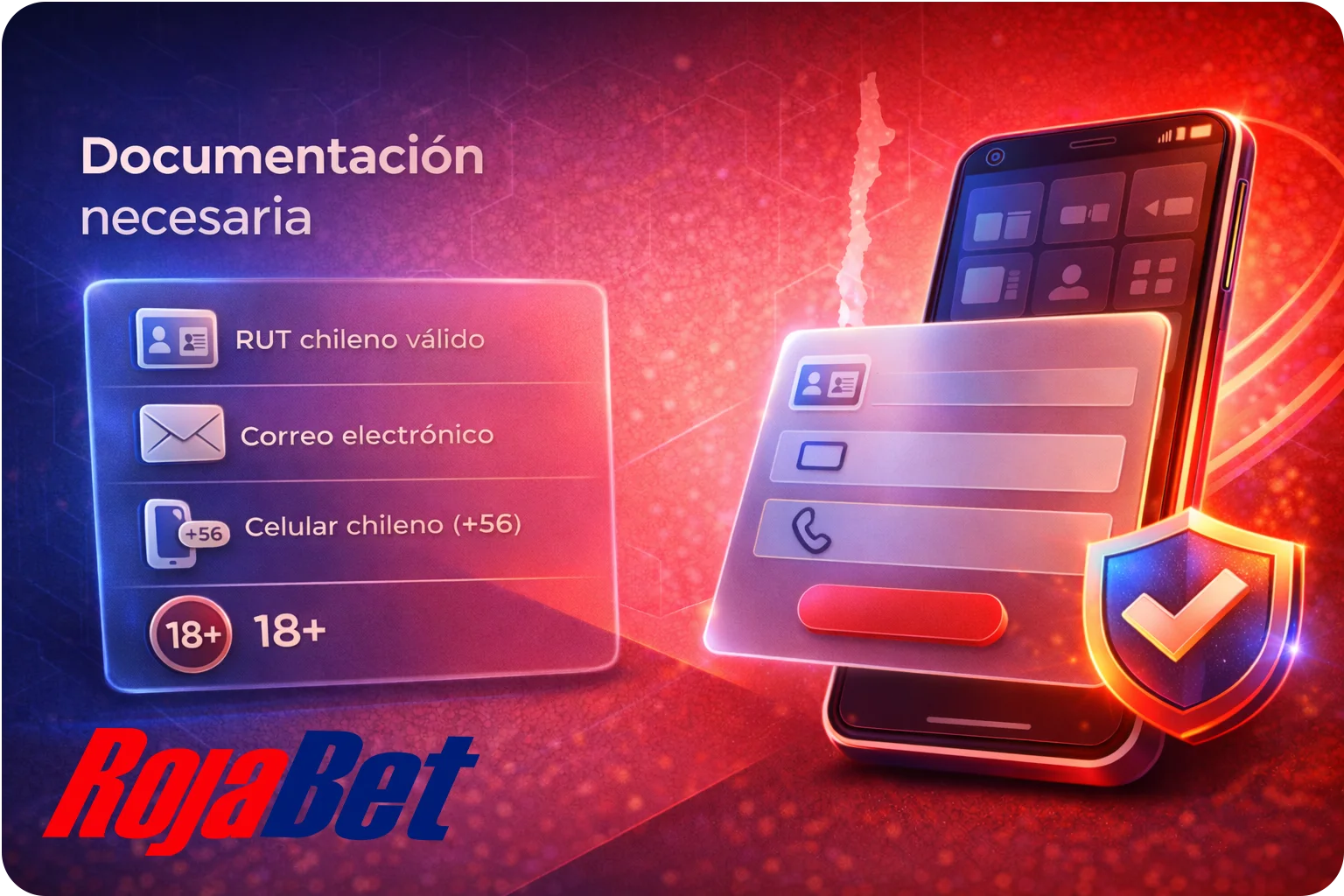 Requisitos para registrarse en Rojabet Chile: RUT válido, correo electrónico activo, número de celular chileno (+56) y confirmación de edad mínima 18+