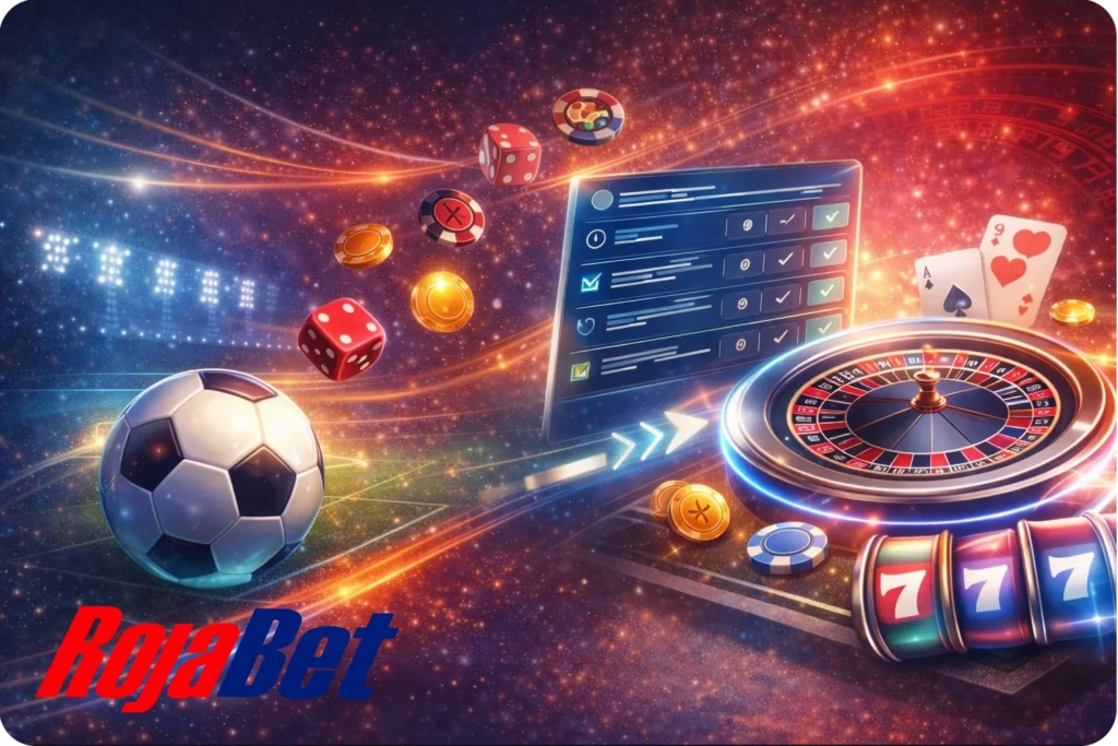 Variedad de juegos y apuestas: Amplia oferta de apuestas deportivas y juegos de casino online en Rojabet Chile con múltiples mercados y cuotas competitivas.