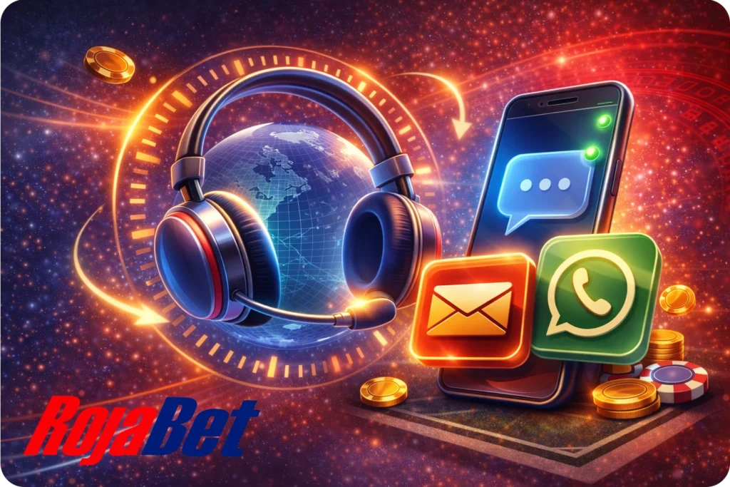 Soporte al cliente 24/7: Atención al cliente 24/7 en Rojabet Chile por chat en vivo, correo electrónico y WhatsApp para ayudarte cuando lo necesites.