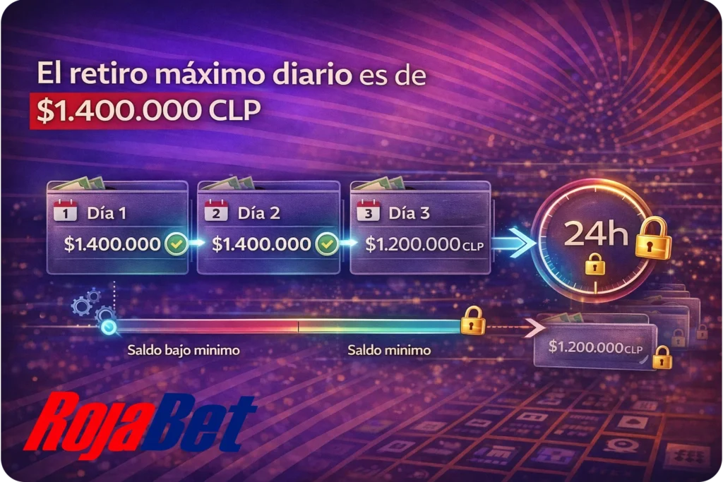 Límite máximo diario de retiro en Rojabet Chile de $1.400.000 CLP