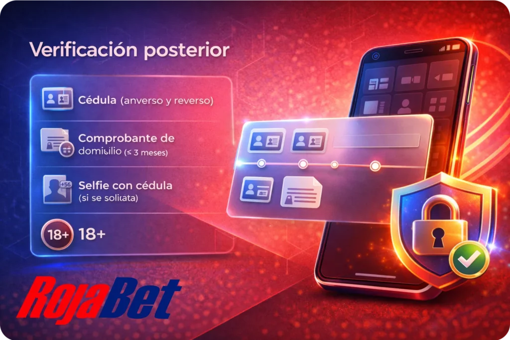 Verificación posterior en Rojabet Chile: envío de cédula por ambos lados, comprobante de domicilio reciente y selfie con la cédula si se solicita