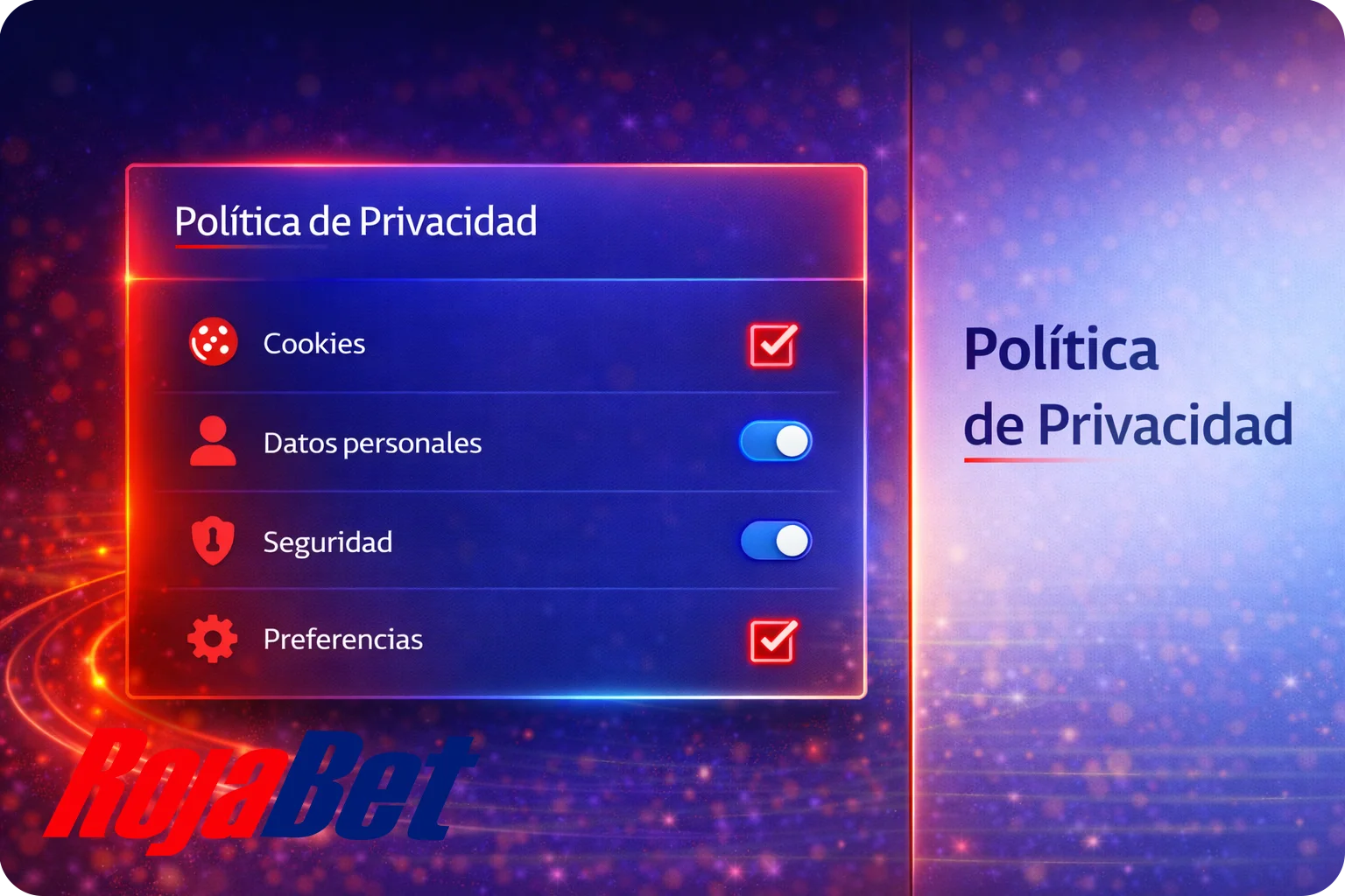 Política de privacidad de Rojabet Chile con panel de control de datos, configuración de cookies y gestión segura de información personal