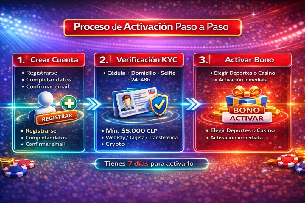 Proceso paso a paso para activar el bono de bienvenida en Rojabet Chile