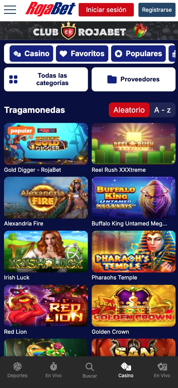 Tragamonedas en versión móvil de Rojabet con controles táctiles, giro con un toque, orientación vertical u horizontal y modo demo sin iniciar sesión.