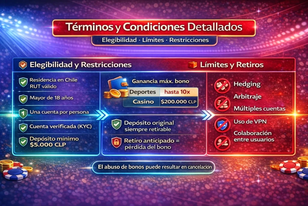Términos y condiciones del bono de bienvenida en Rojabet Chile
