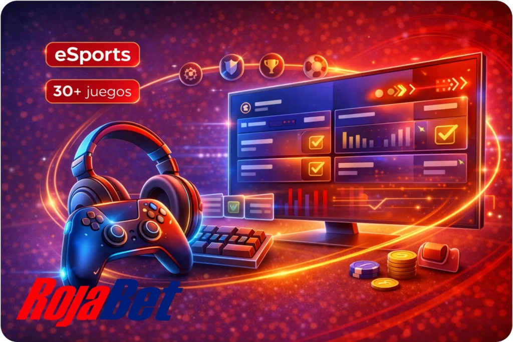 Apuestas de eSports en Rojabet Chile con más de 30 juegos disponibles, mercados prepartido y en vivo, y experiencia de juego competitiva en directo.